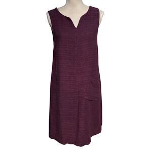 Flax Size P XS 100% Linen Shift Dress Purple Sleeveless Pocket Minimal